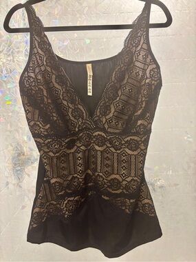 Rhonda Shear Black Lace Trim Chemise with Gold Accent